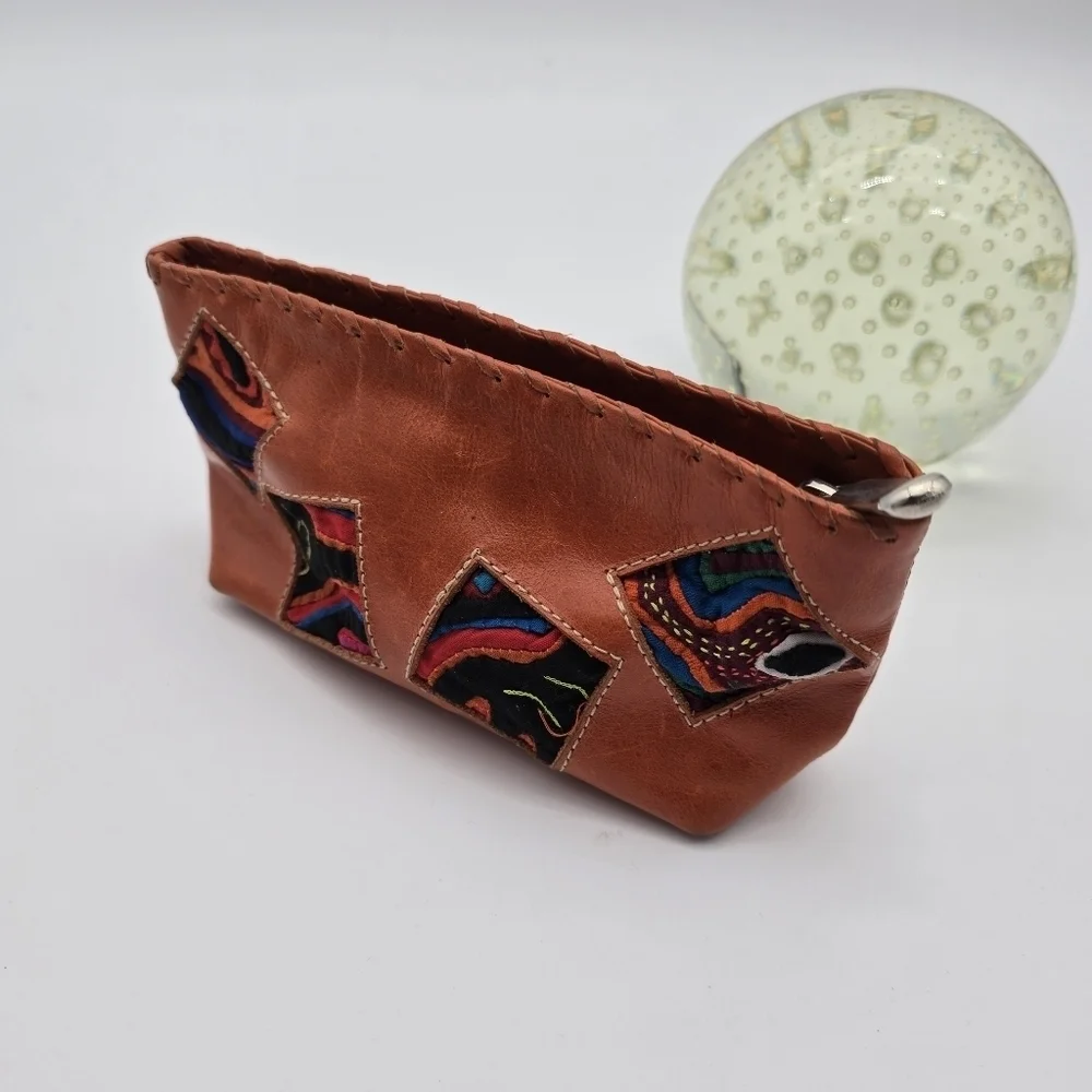 Vintage Bag Makeup Cosmetic Travel Case Pen Coin Wallet Orange Patchwork Boho